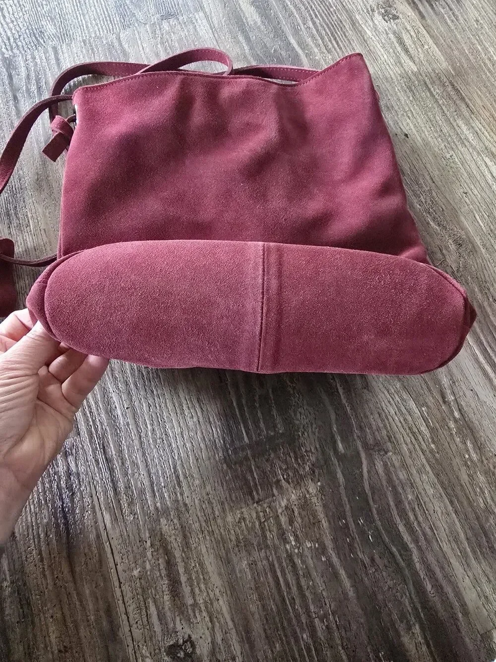 M.I.L.A. Made in Los Angeles Burgundy Suede Leather Bucket Shoulder Bag -...